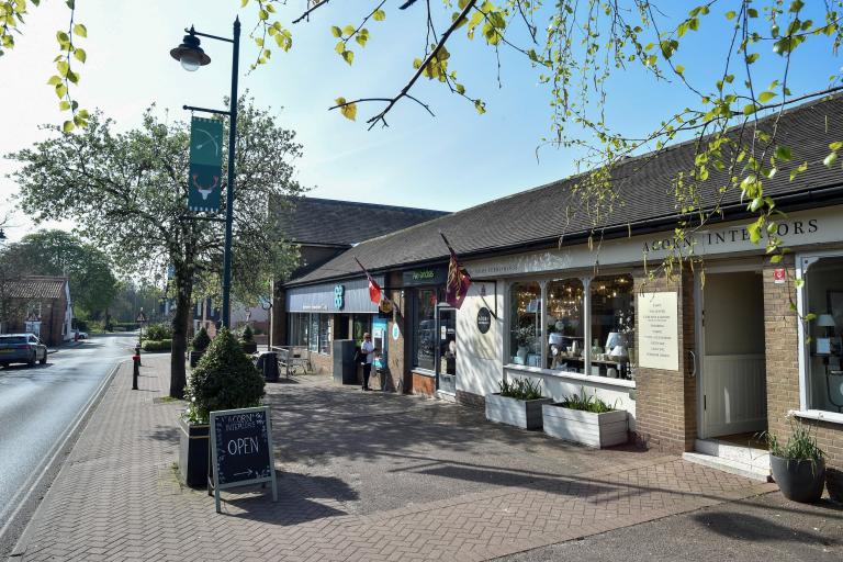 Edwinstowe street with shops.