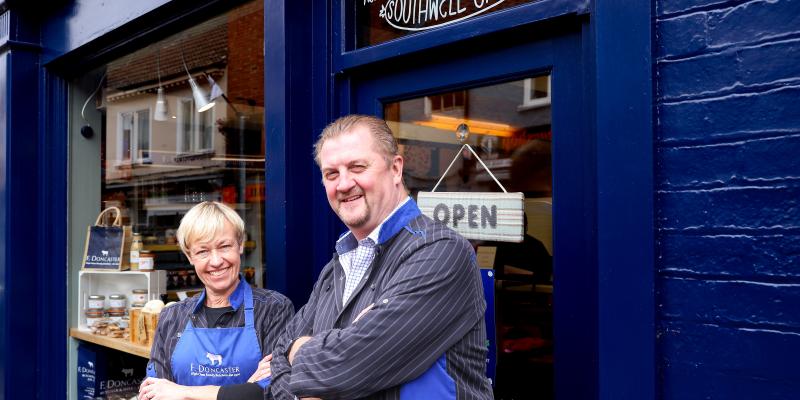 F Doncasters Butchers staff outside shop