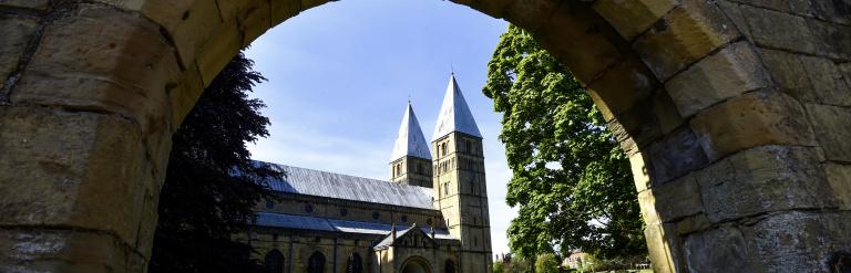 Southwell Minster seen through an arch